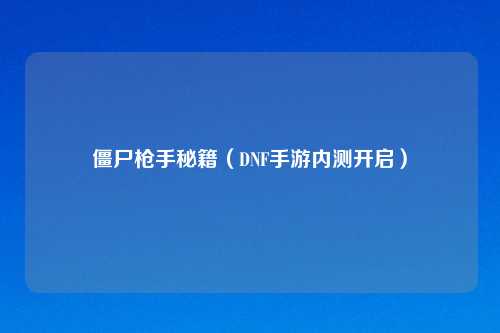 僵尸枪手秘籍（DNF手游内测开启）