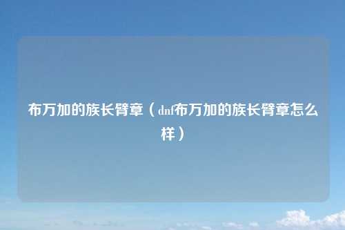 布万加的族长臂章（dnf布万加的族长臂章怎么样）