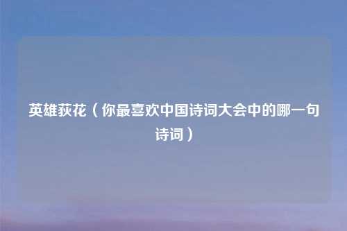 英雄荻花（你最喜欢中国诗词大会中的哪一句诗词）