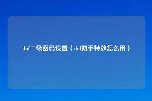 dnf二级密码设置（dnf助手特效怎么用）
