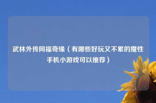 武林外传同福奇缘(有哪些好玩又不累的魔性手机小游戏可以推荐)