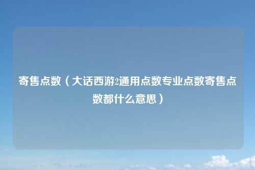 寄售点数（大话西游2通用点数专业点数寄售点数都什么意思）