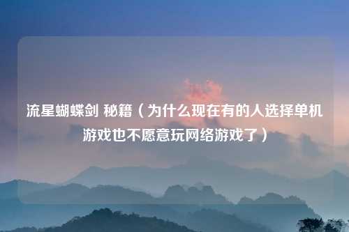 流星蝴蝶剑 秘籍（为什么现在有的人选择单机游戏也不愿意玩网络游戏了）