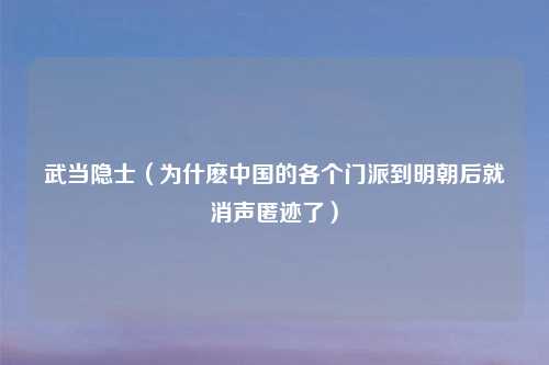 武当隐士（为什麽中国的各个门派到明朝后就消声匿迹了）