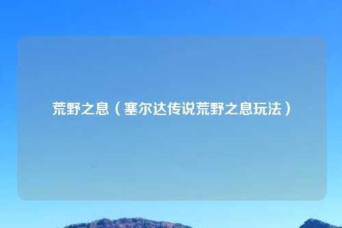 荒野之息(塞尔达传说荒野之息玩法)