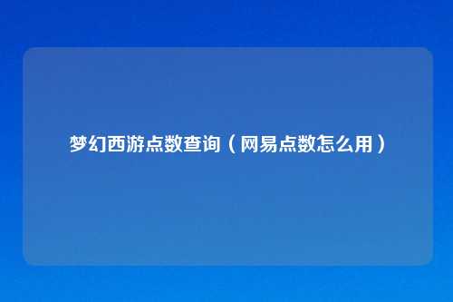 梦幻西游点数查询（网易点数怎么用）