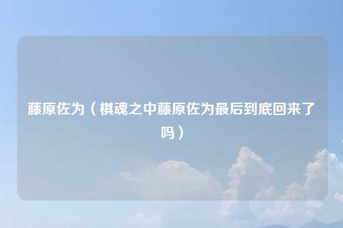 藤原佐为（棋魂之中藤原佐为最后到底回来了吗）