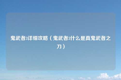 鬼武者3详细攻略(鬼武者3什么是真鬼武者之刀)
