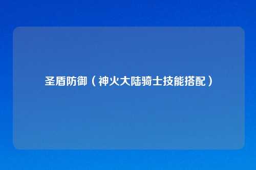 圣盾防御(神火大陆骑士技能搭配)