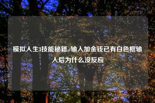 模拟人生3技能秘籍,c输入加金钱已有白色框输入后为什么没反应
