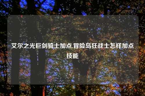 艾尔之光巨剑骑士加点,冒险岛狂战士怎样加点技能