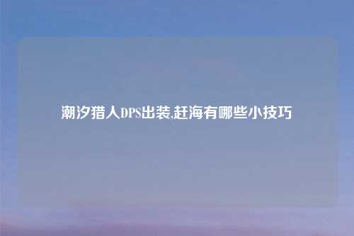 潮汐猎人DPS出装,赶海有哪些小技巧