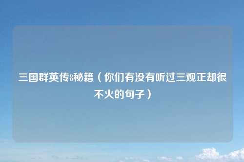 三国群英传8秘籍（你们有没有听过三观正却很不火的句子）