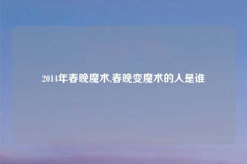 2014年春晚魔术,春晚变魔术的人是谁