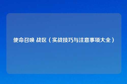 使命召唤 战区（实战技巧与注意事项大全）