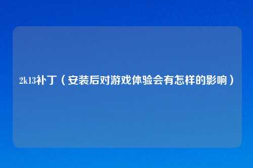 2k13补丁（安装后对游戏体验会有怎样的影响）