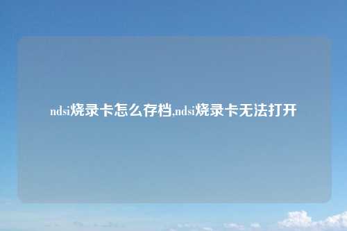 ndsi烧录卡怎么存档,ndsi烧录卡无法打开