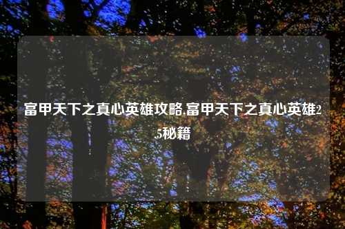 富甲天下之真心英雄攻略,富甲天下之真心英雄2.5秘籍