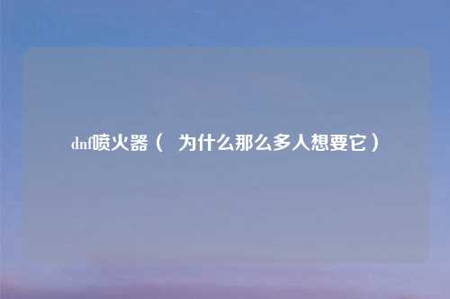 dnf喷火器（  为什么那么多人想要它）