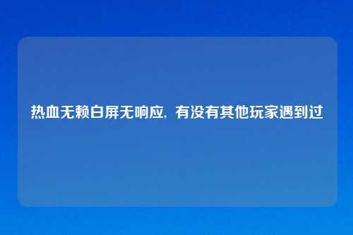 热血无赖白屏无响应,  有没有其他玩家遇到过