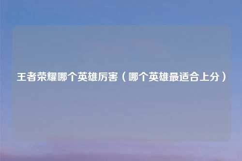 王者荣耀哪个英雄厉害（哪个英雄最适合上分）