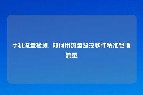 手机流量检测,  如何用流量监控软件精准管理流量