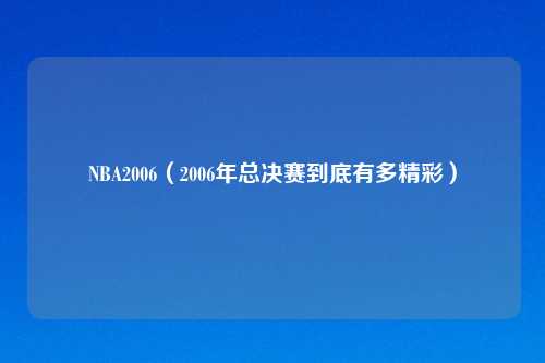 NBA2006（2006年总决赛到底有多精彩）