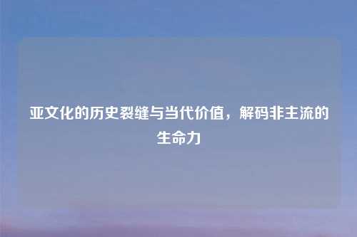 亚文化的历史裂缝与当代价值，解码非主流的生命力