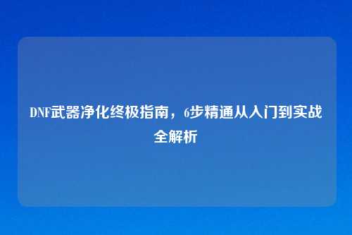 DNF武器净化终极指南，6步精通从入门到实战全解析