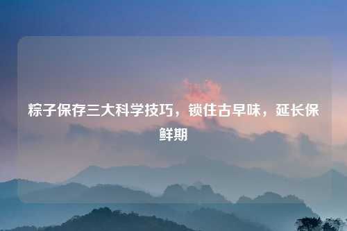 粽子保存三大科学技巧，锁住古早味，延长保鲜期