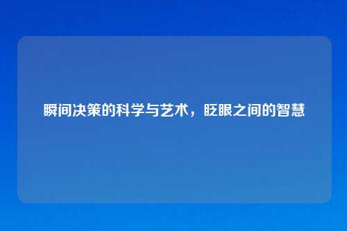 瞬间决策的科学与艺术，眨眼之间的智慧