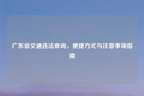 广东省交通违法查询，便捷方式与注意事项指南