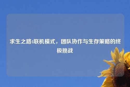 求生之路4联机模式，团队协作与生存策略的终极挑战