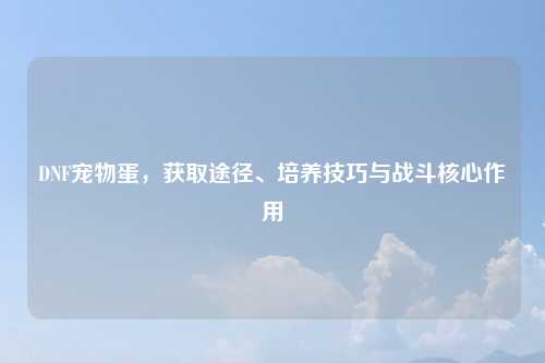 DNF宠物蛋，获取途径、培养技巧与战斗核心作用