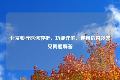 北京银行医保存折，功能详解、使用指南及常见问题解答