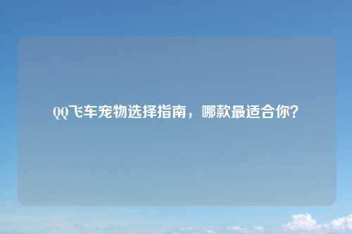 QQ飞车宠物选择指南，哪款最适合你？