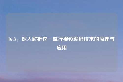 DivX,深入解析这一流行视频编码技术的原理与应用