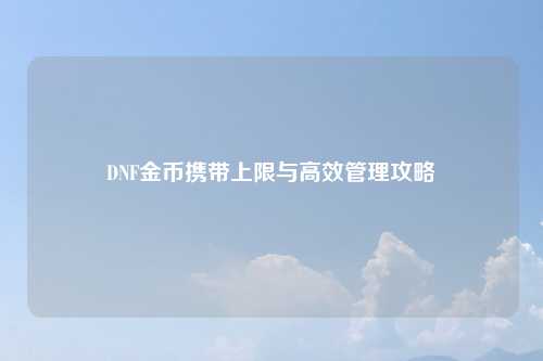 DNF金币携带上限与高效管理攻略