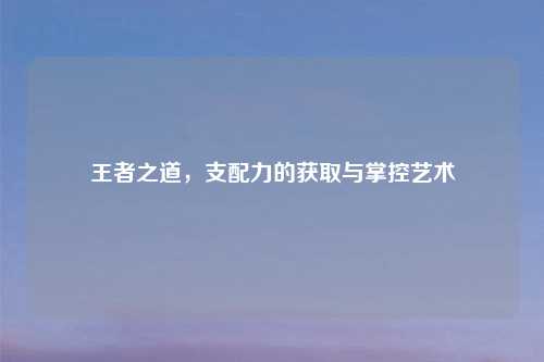 王者之道，支配力的获取与掌控艺术